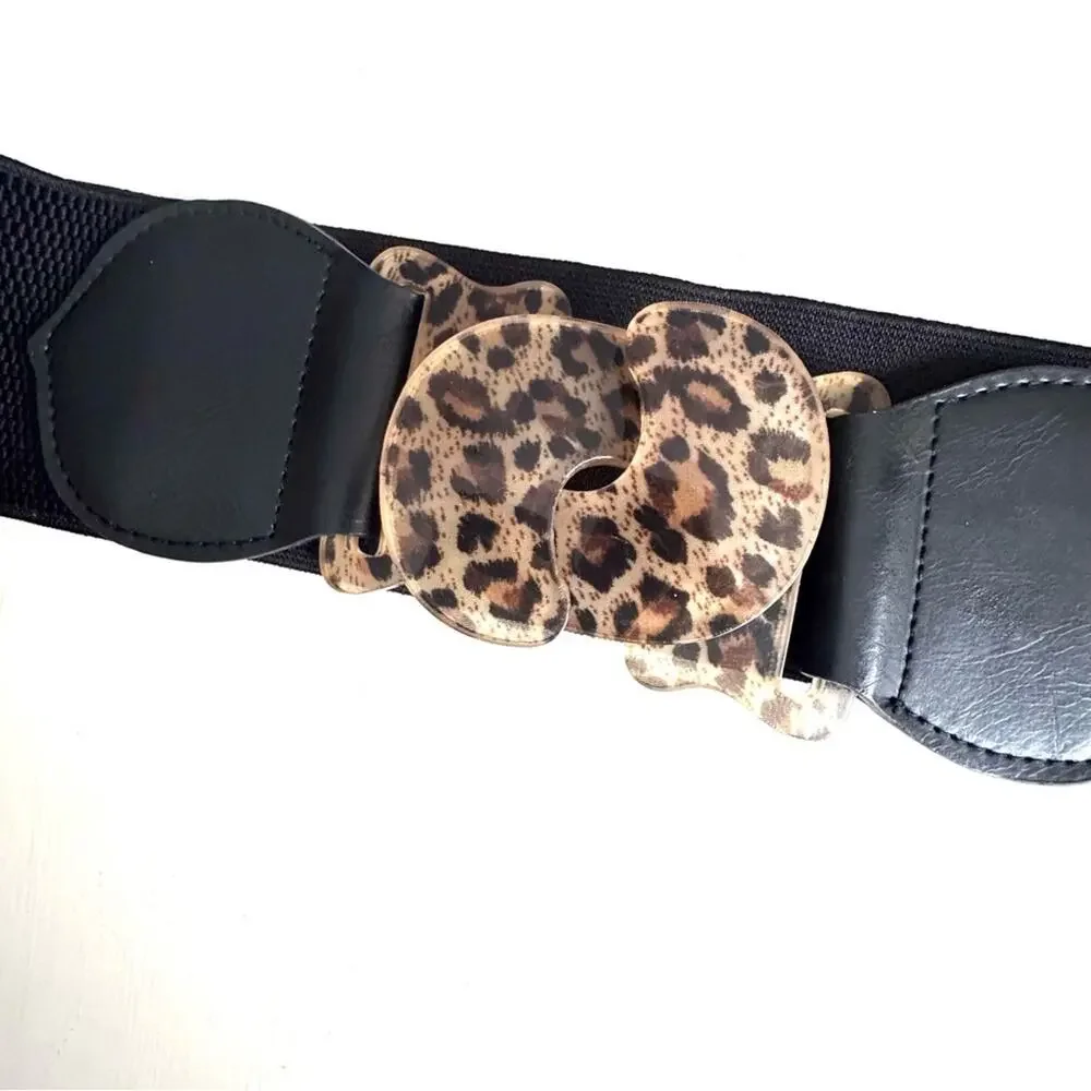 Leopard Print Buckle Stretch Belt OS